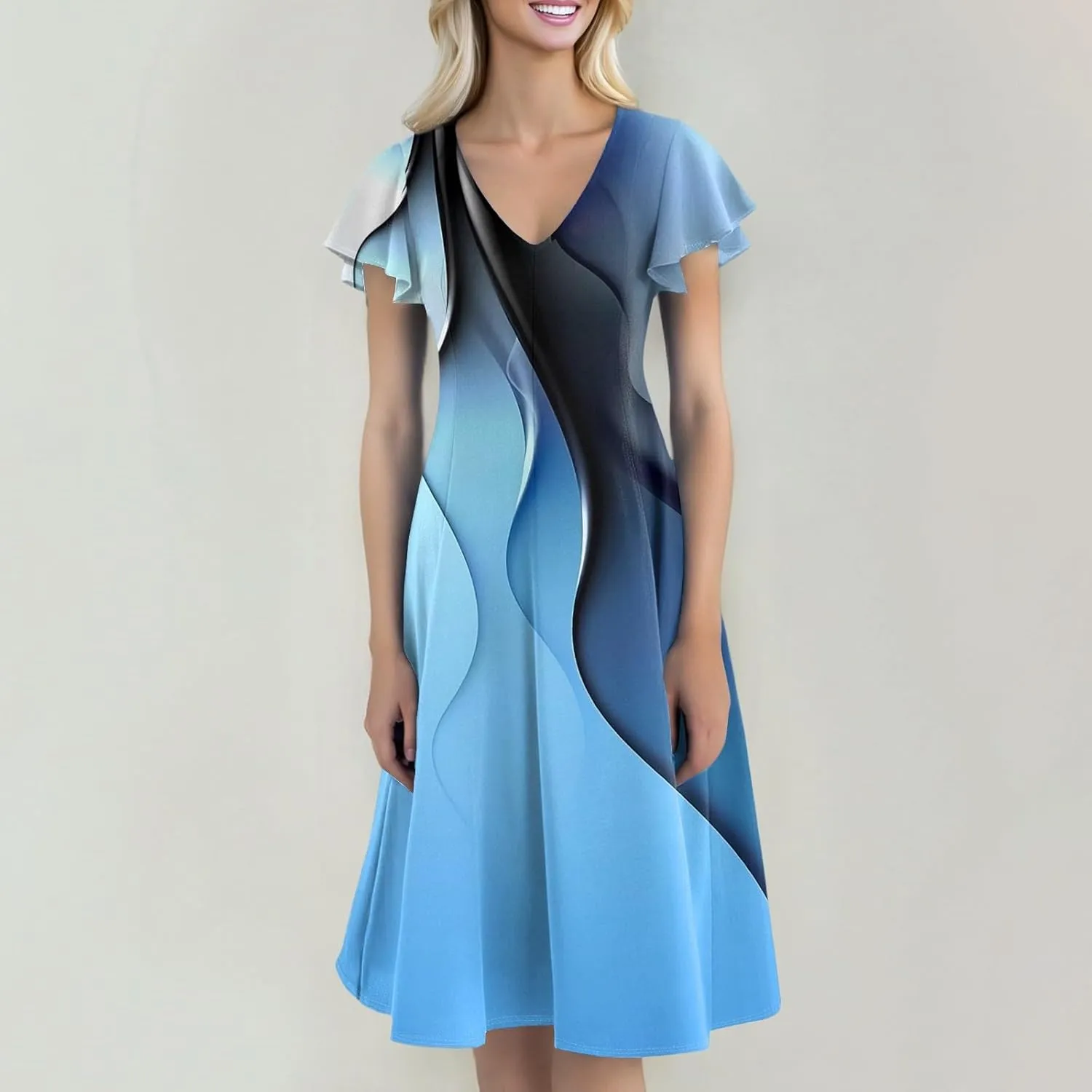 Women Dresses Elegant Floral Sundress Short Sleeve V-Neck A-Line Midi Dress Vintage Casual 2025 Summer Dresses