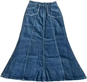 Women Plus Size High-Waisted Denim Skirt with Fringe for Spring A- Line Medium-Length Umbrella Skirt