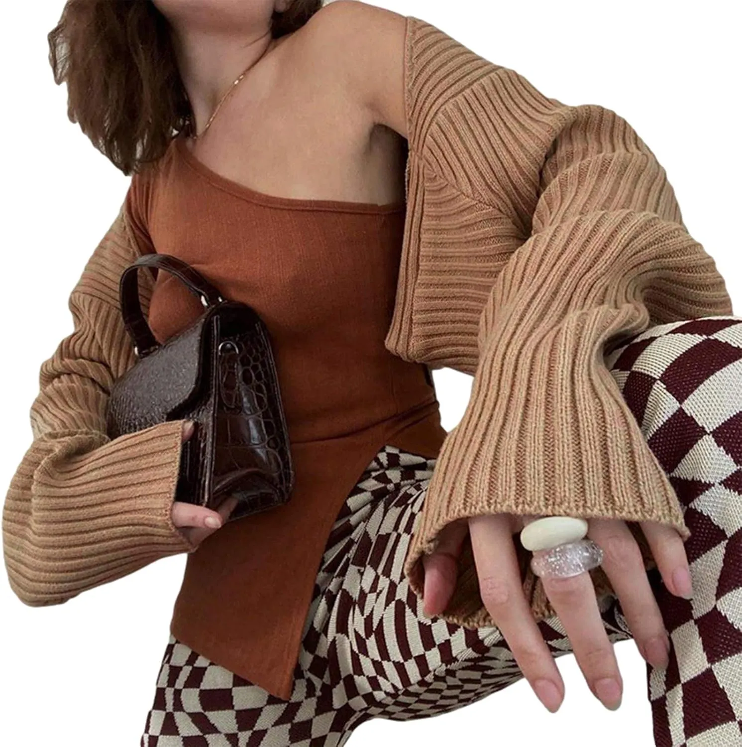 Women Shrug Sweaters Y2K Long Sleeve Knitted Solid Color 2024 Fall Open Front Cropped Cardigan Crop Tops Streetwear