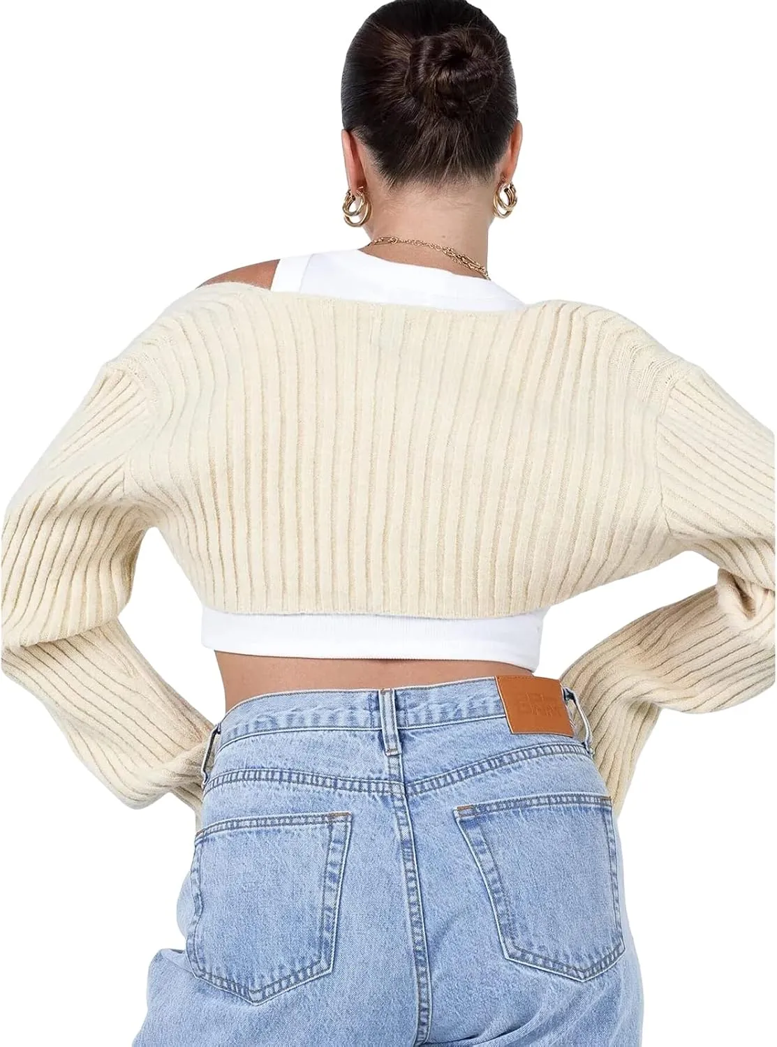 Women Shrug Sweaters Y2K Long Sleeve Knitted Solid Color 2024 Fall Open Front Cropped Cardigan Crop Tops Streetwear