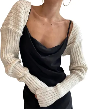 Women Shrug Sweaters Y2K Long Sleeve Knitted Solid Color 2024 Fall Open Front Cropped Cardigan Crop Tops Streetwear