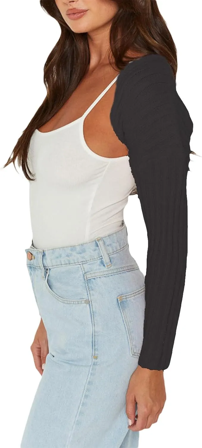 Women Shrug Sweaters Y2K Long Sleeve Knitted Solid Color 2024 Fall Open Front Cropped Cardigan Crop Tops Streetwear