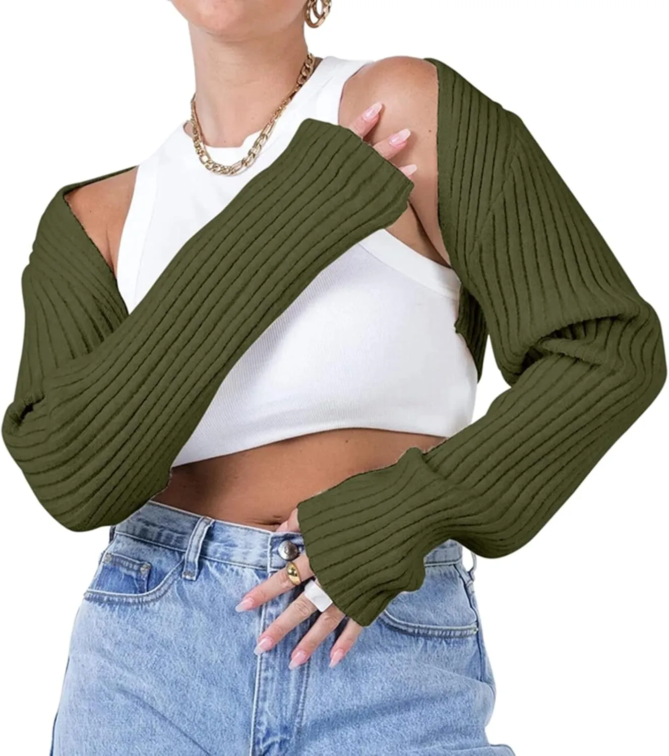 Women Shrug Sweaters Y2K Long Sleeve Knitted Solid Color 2024 Fall Open Front Cropped Cardigan Crop Tops Streetwear