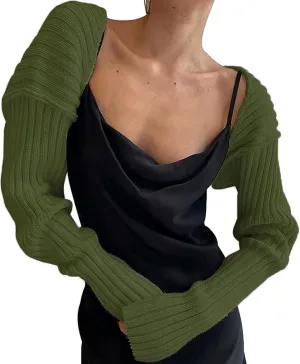 Women Shrug Sweaters Y2K Long Sleeve Knitted Solid Color 2024 Fall Open Front Cropped Cardigan Crop Tops Streetwear