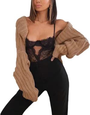 Women Shrug Sweaters Y2K Long Sleeve Knitted Solid Color 2024 Fall Open Front Cropped Cardigan Crop Tops Streetwear