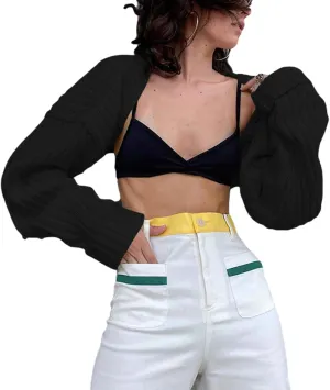 Women Shrug Sweaters Y2K Long Sleeve Knitted Solid Color 2024 Fall Open Front Cropped Cardigan Crop Tops Streetwear
