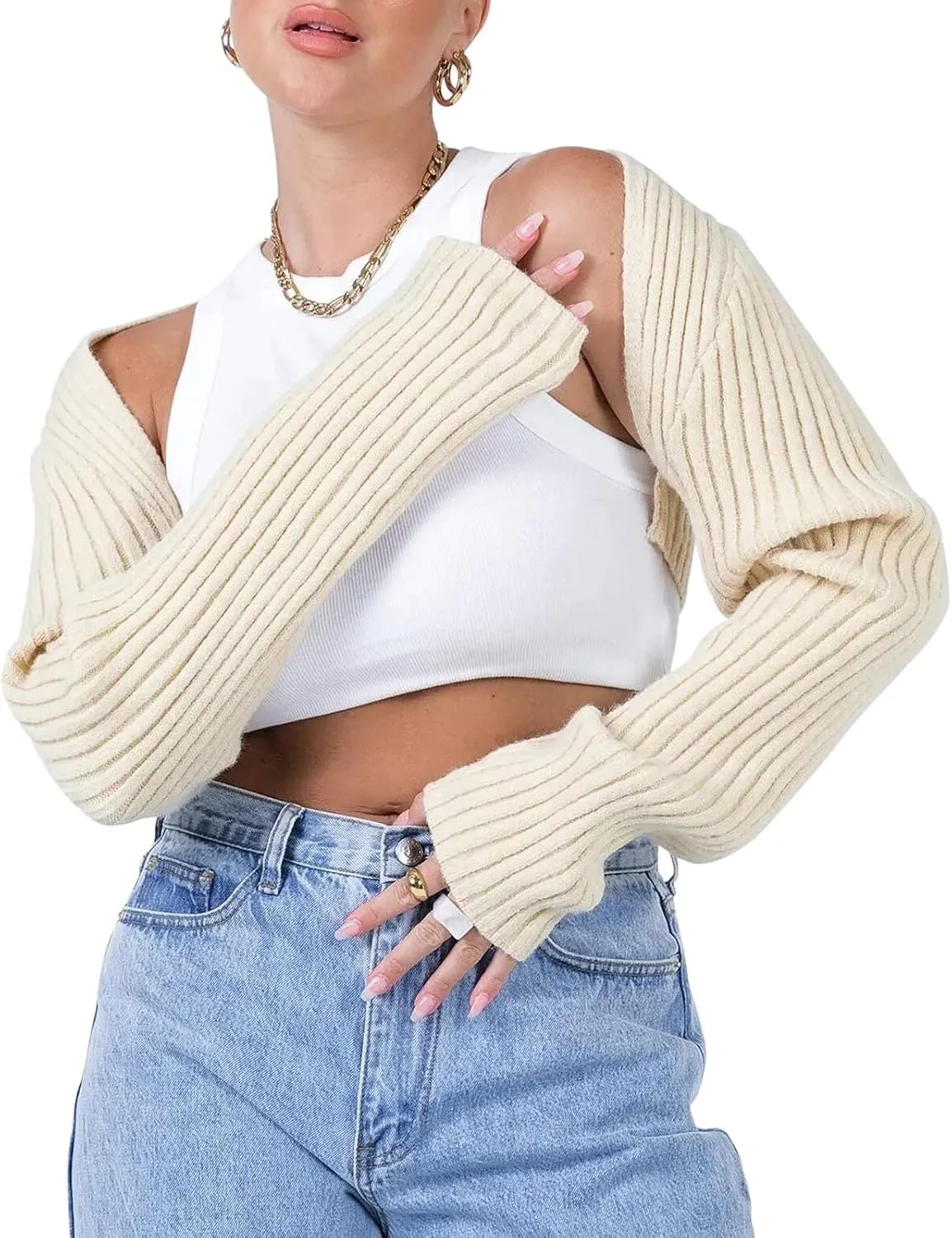 Women Shrug Sweaters Y2K Long Sleeve Knitted Solid Color 2024 Fall Open Front Cropped Cardigan Crop Tops Streetwear