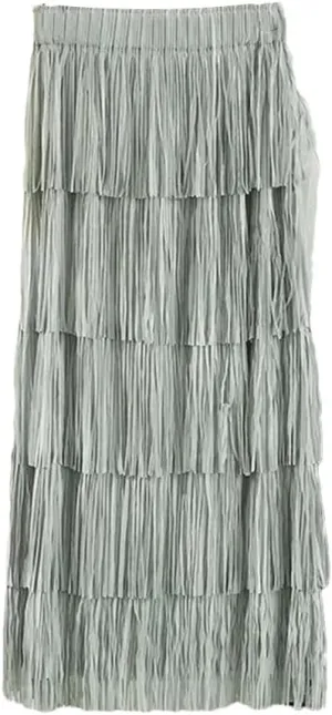 Women Slimming Fringed Cake Skirt Elastic Waist Medium-Length Long Skirt