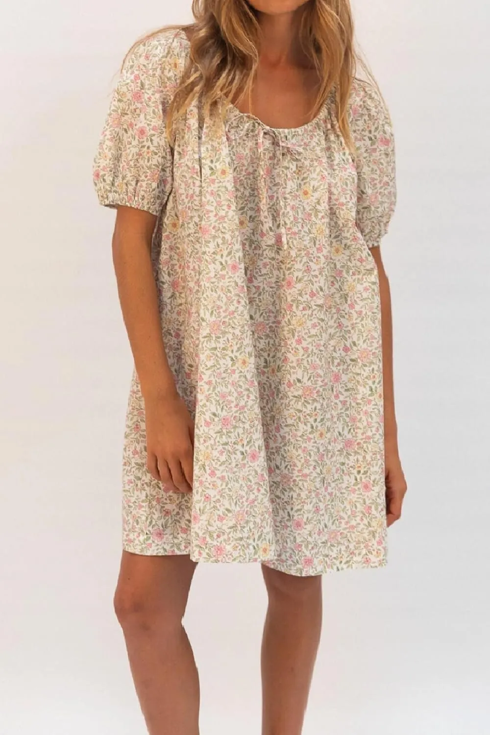 Women Y2k Babydoll Mini Dress Gingham Short Puff Sleeve Square Neck Dress Floral Fairy Loose Fit Sundresses