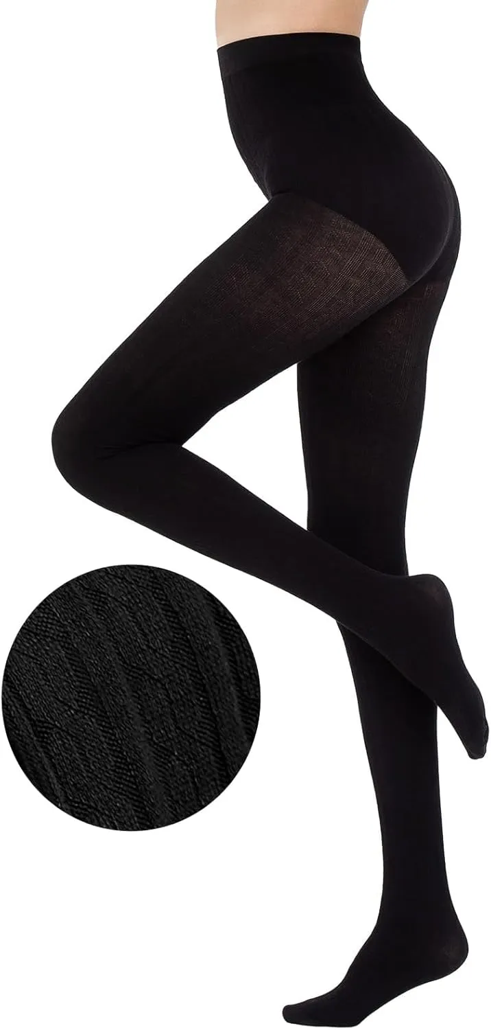 Women's Cable Knit Tights Soft Sweater Opaque Fall Winter Warm Tights for Women Ribbed Knit Striped Thick Stockings