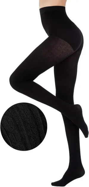 Women's Cable Knit Tights Soft Sweater Opaque Fall Winter Warm Tights for Women Ribbed Knit Striped Thick Stockings