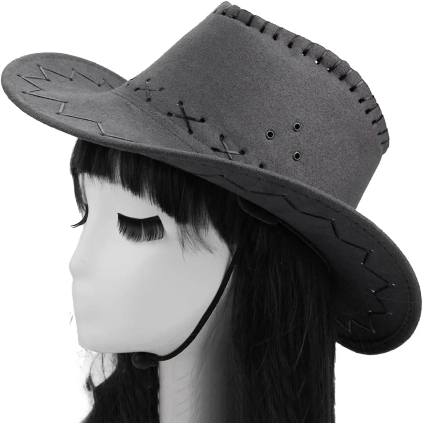 Womens Felt Wide Brim Cowboy Hats Western Cowgirl Hat with Drawstring Dress Up Hat Breathable Summer Hats