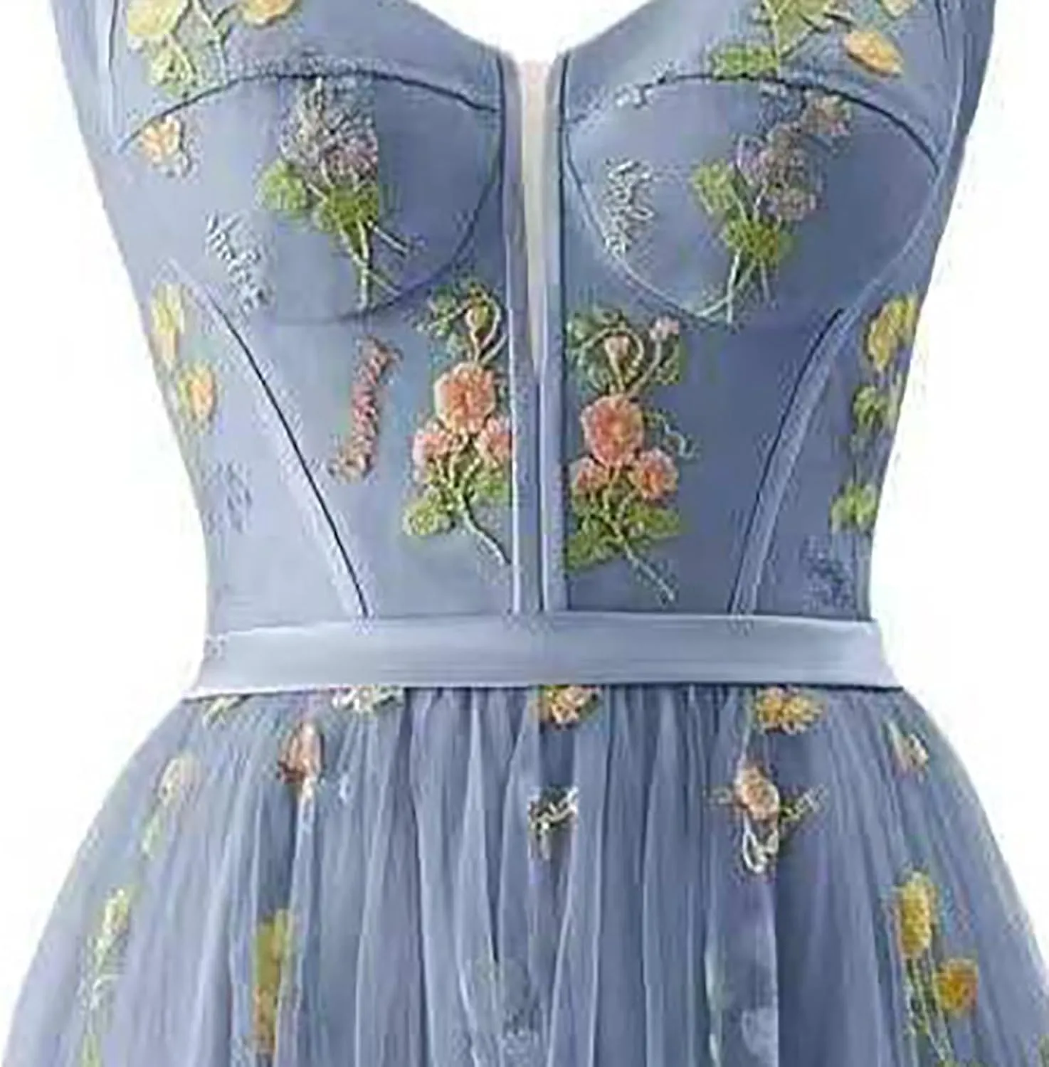 Women's Flower Embroidery Tulle Prom Dresses Tea Length Corset A Line Fairy Formal Evening Party Gown