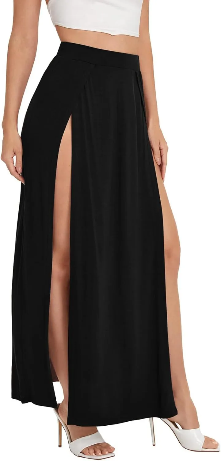 Womens High Waisted Skirt with Double Slit, Party Skirt