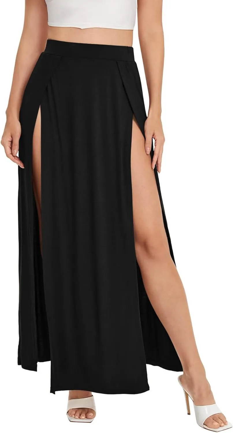 Womens High Waisted Skirt with Double Slit, Party Skirt