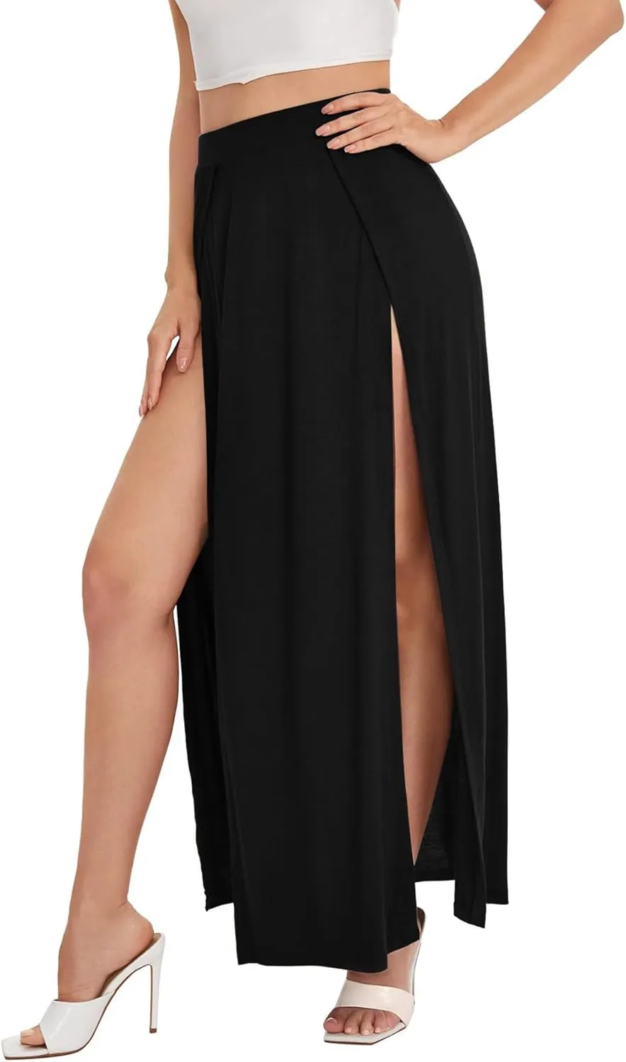 Womens High Waisted Skirt with Double Slit, Party Skirt