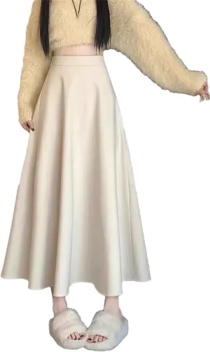Women's High-Waisted Slimming Pleated Skirt A- Line Umbrella Skirt Medium-Length