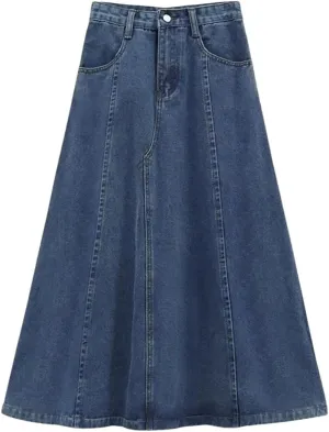 Women's Pear-Shaped Body High-Waisted Slimming Medium-Length Denim Skirt A- Line Umbrella Skirt