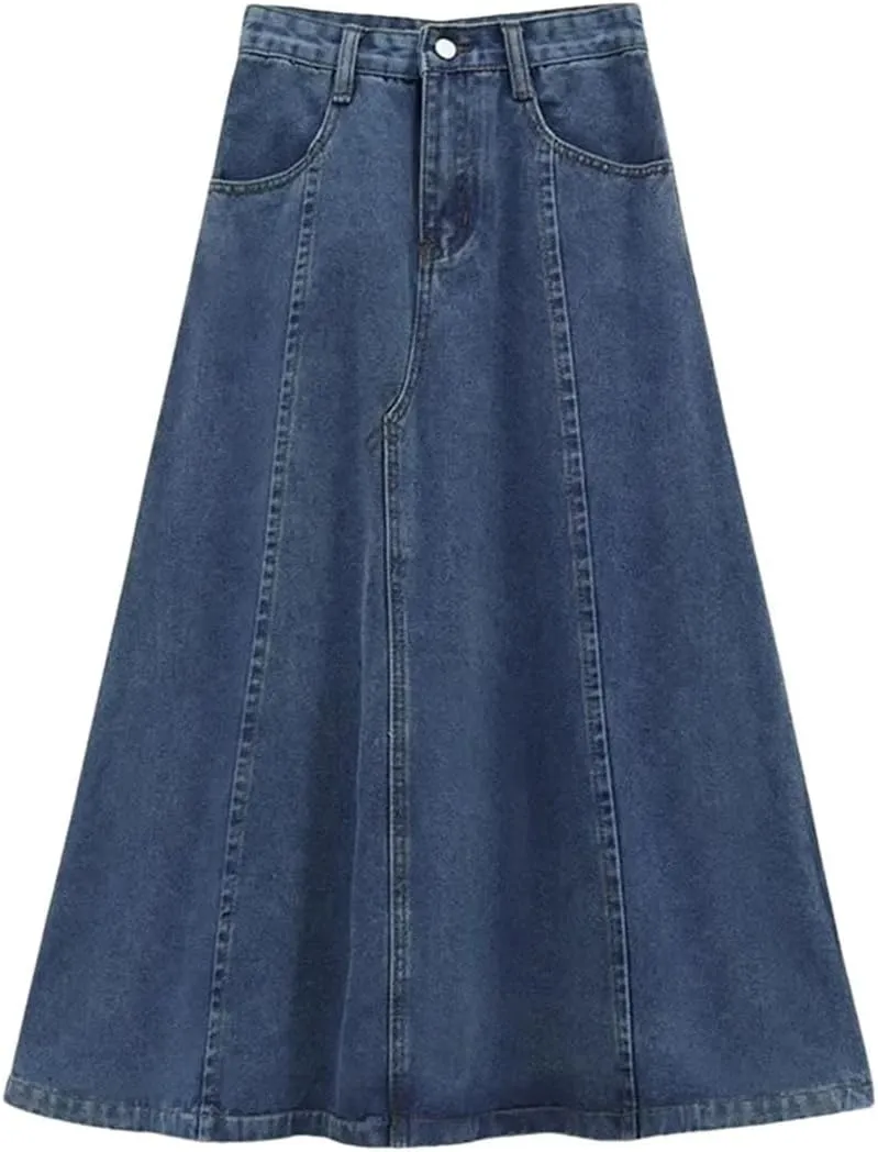 Women's Pear-Shaped Body High-Waisted Slimming Medium-Length Denim Skirt A- Line Umbrella Skirt