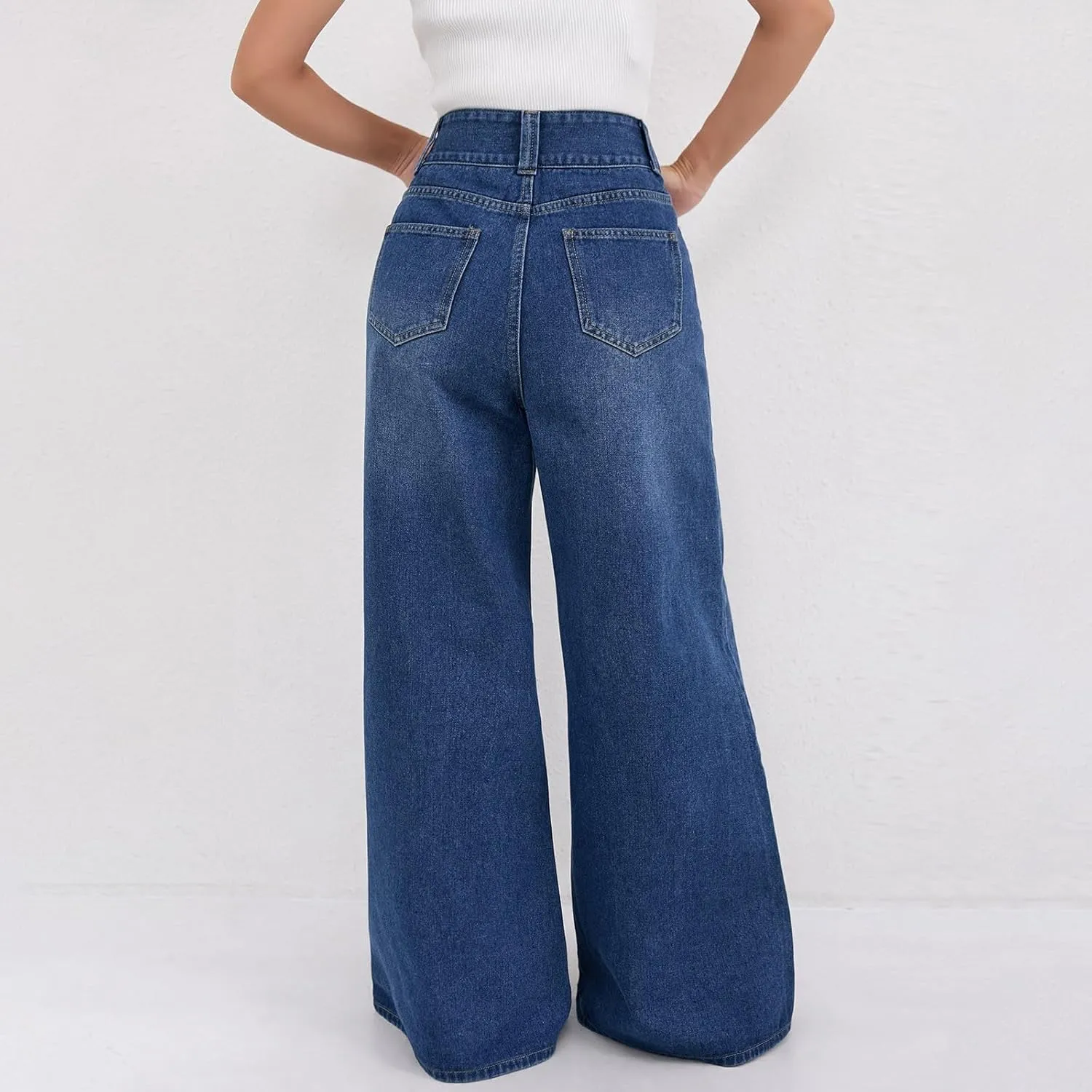 Womens Ripped Jeans High Waisted Distressed Baggy Straight Wide Leg Pants Lounge Denim Pants with Pockets