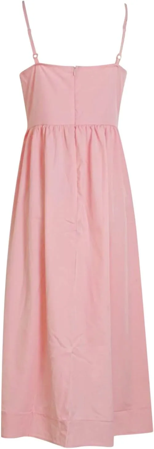 Women's Sexy Low Cut Spaghetti Strap Long Dresses Sleeveless Backless Slimd Midi Dress Square Neck Bustier Dress