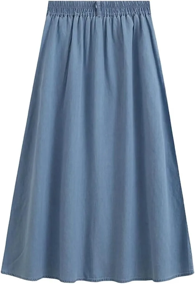 Women's Spring Summer Denim Skirt in Solid Color and Versatile Slim Medium Length A-Line Umbrella Skirt