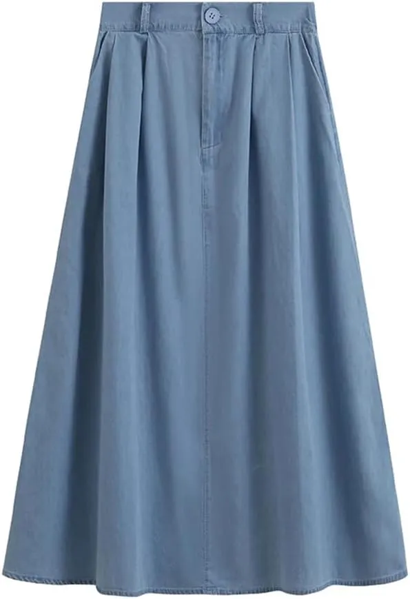 Women's Spring Summer Denim Skirt in Solid Color and Versatile Slim Medium Length A-Line Umbrella Skirt