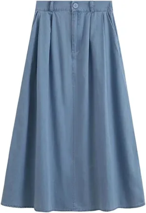 Women's Spring Summer Denim Skirt in Solid Color and Versatile Slim Medium Length A-Line Umbrella Skirt