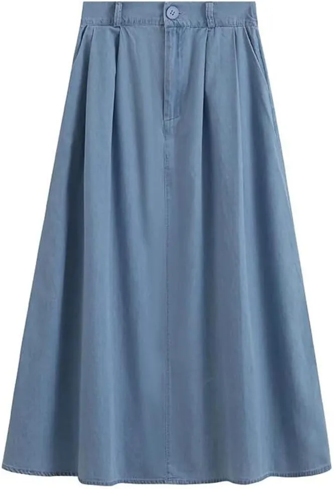 Women's Spring Summer Denim Skirt in Solid Color and Versatile Slim Medium Length A-Line Umbrella Skirt
