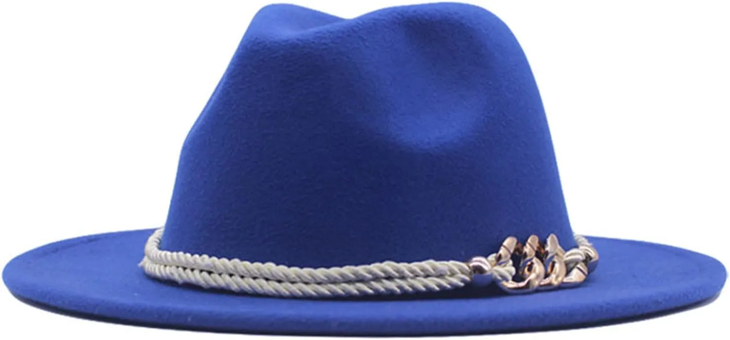 Women's Wide Brim Fedora Panama Hat with Metal Belt Buckle Women Men Stylish Fedora Hats