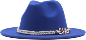 Women's Wide Brim Fedora Panama Hat with Metal Belt Buckle Women Men Stylish Fedora Hats