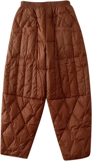 Women's Winter Warm Loose Utility Down Pants Windproof Padded Quilted Puffer Pants High Waisted Ski Snow Trousers