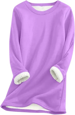 Women's Winter Warm Sherpa Lined Fleece Crewneck Pullover Sweatshirt Loungewear Tunic Tops Underwear