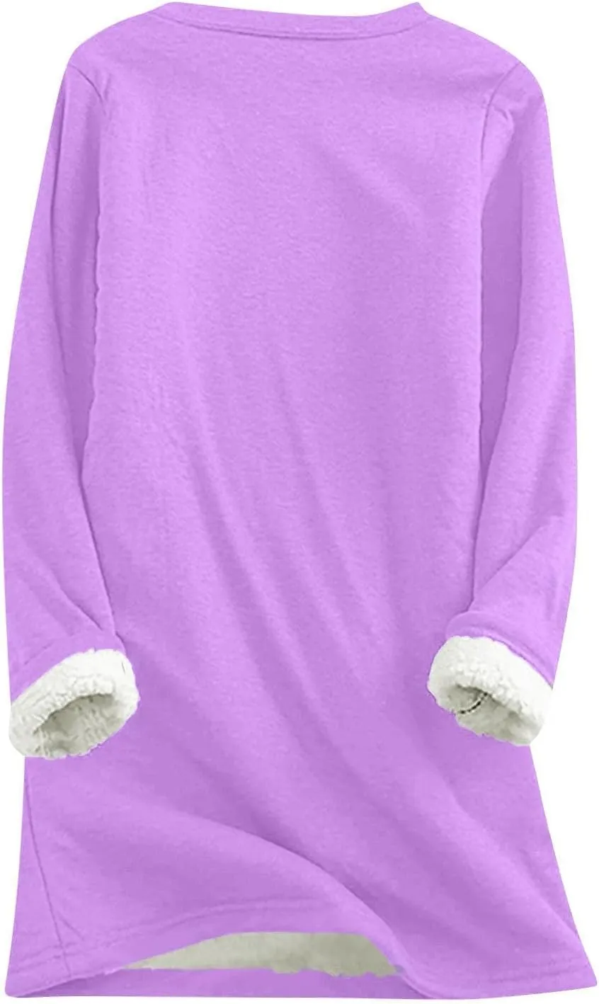 Women's Winter Warm Sherpa Lined Fleece Crewneck Pullover Sweatshirt Loungewear Tunic Tops Underwear