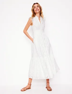 Wren Broderie Midi Dress-Ivory, Broderie