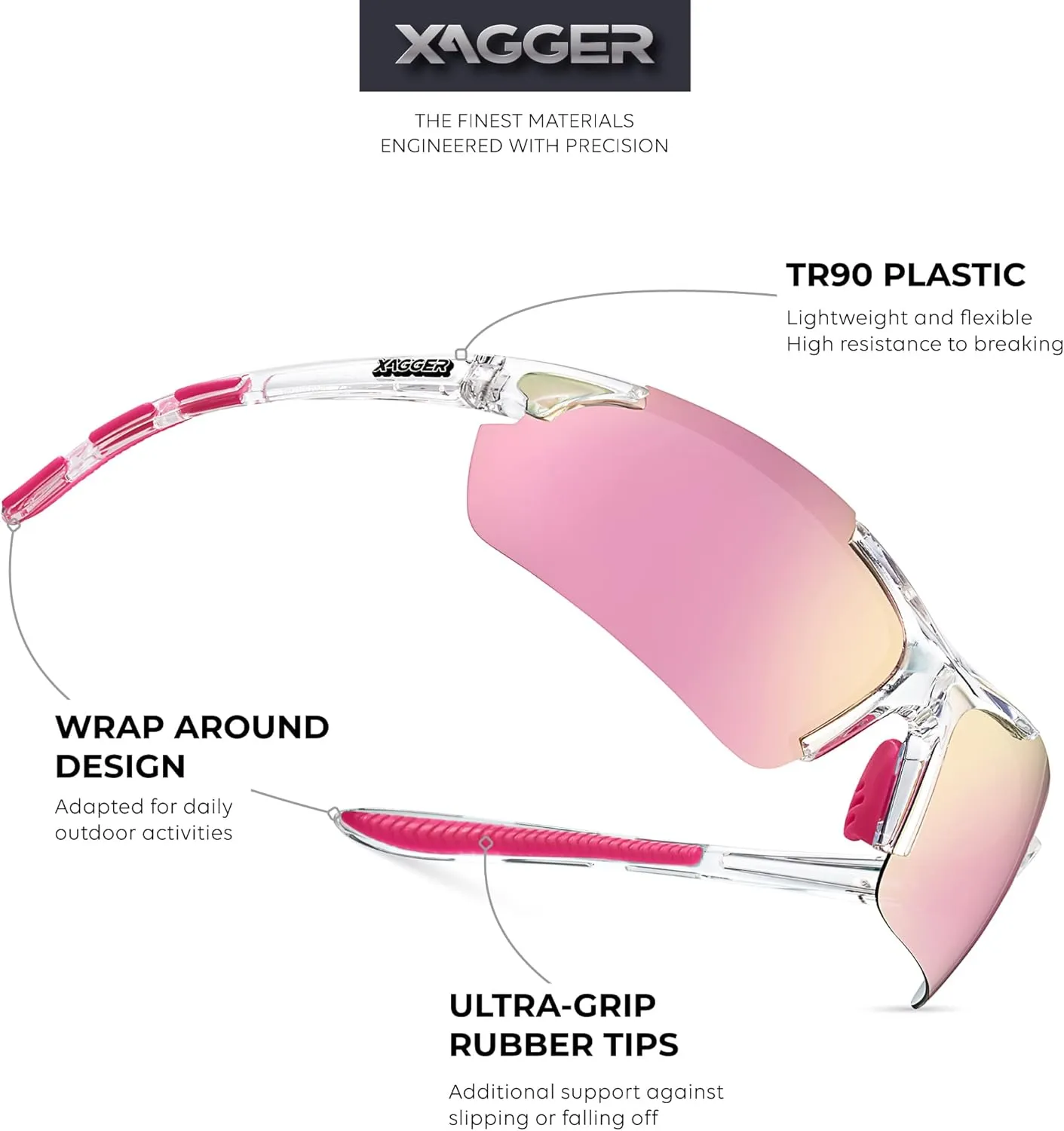 Xagger Polarized Sports Sunglasses for Men Women Wrap Around UV400 Running Baseball Softball Cycling Driving Glasses