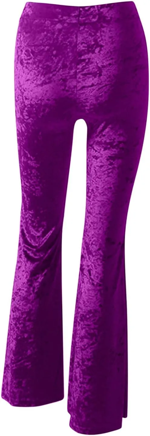 Xiaojmake Women's Elegant Velvet Flare Leg Palazzo Long Pants Elastic Waist Silky Stretchy Slim Bodycon Bell Bottom Trousers