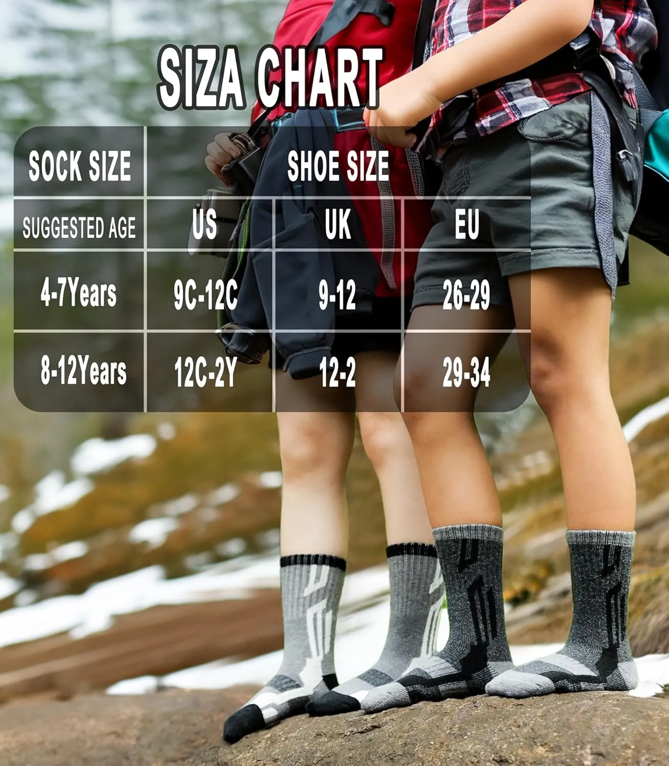 Yebing Kids Merino Wool Hiking Socks Boys Girls Toddlers Winter Warm Thermal Thick Cushion Boot Crew Gift Socks 6 Pairs
