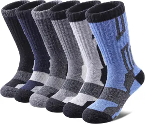 Yebing Kids Merino Wool Hiking Socks Boys Girls Toddlers Winter Warm Thermal Thick Cushion Boot Crew Gift Socks 6 Pairs