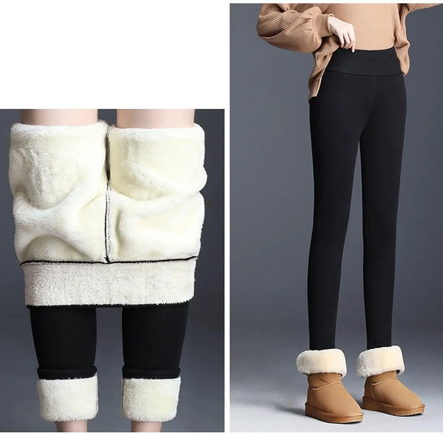 ZEFOTIM Fleece Lined Leggings for Women 2024 Outdoor Casual Thermals Tights Soild High Waist Casual Pants