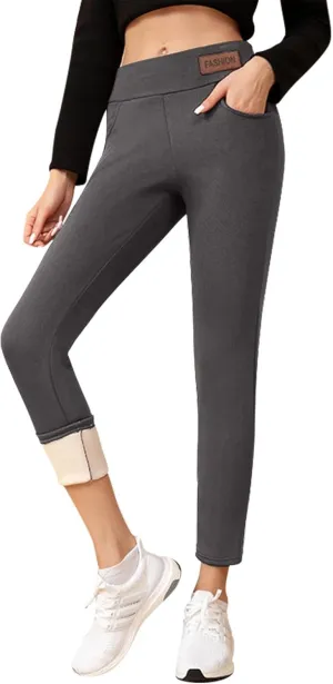 ZEFOTIM Thermal Leggings for Women Thermals Outdoor Thick Pants Thermal Soild High Waist Winter Tights