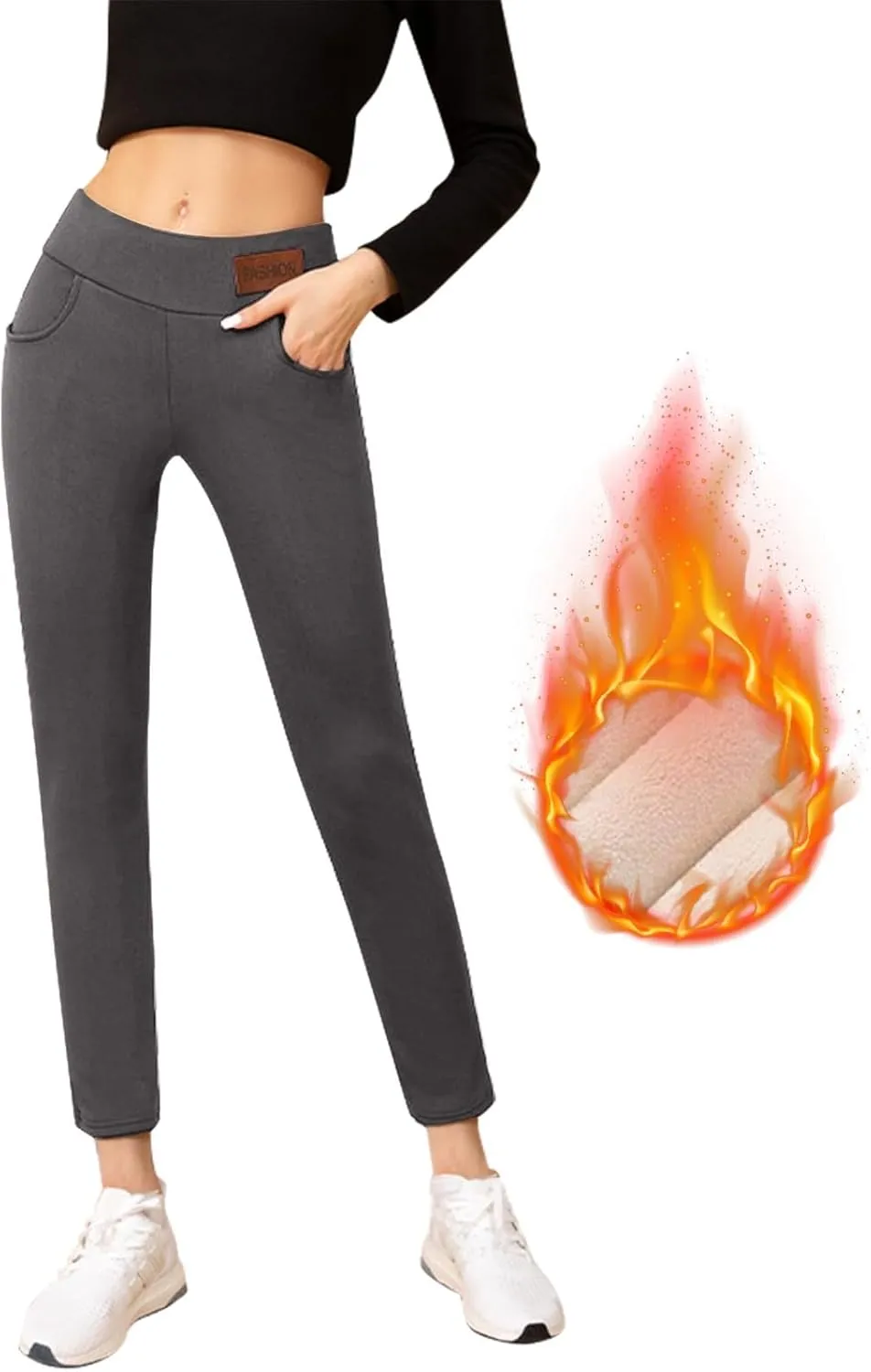 ZEFOTIM Thermal Leggings for Women Thermals Outdoor Thick Pants Thermal Soild High Waist Winter Tights