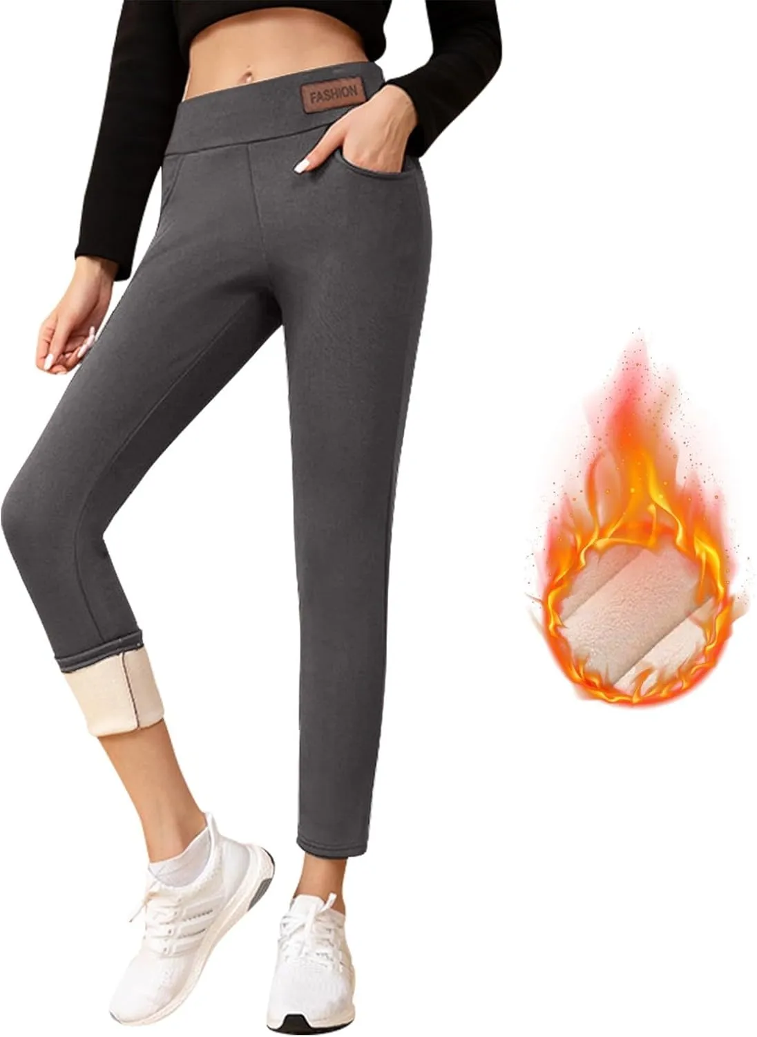 ZEFOTIM Thermal Leggings for Women Thermals Outdoor Thick Pants Thermal Soild High Waist Winter Tights