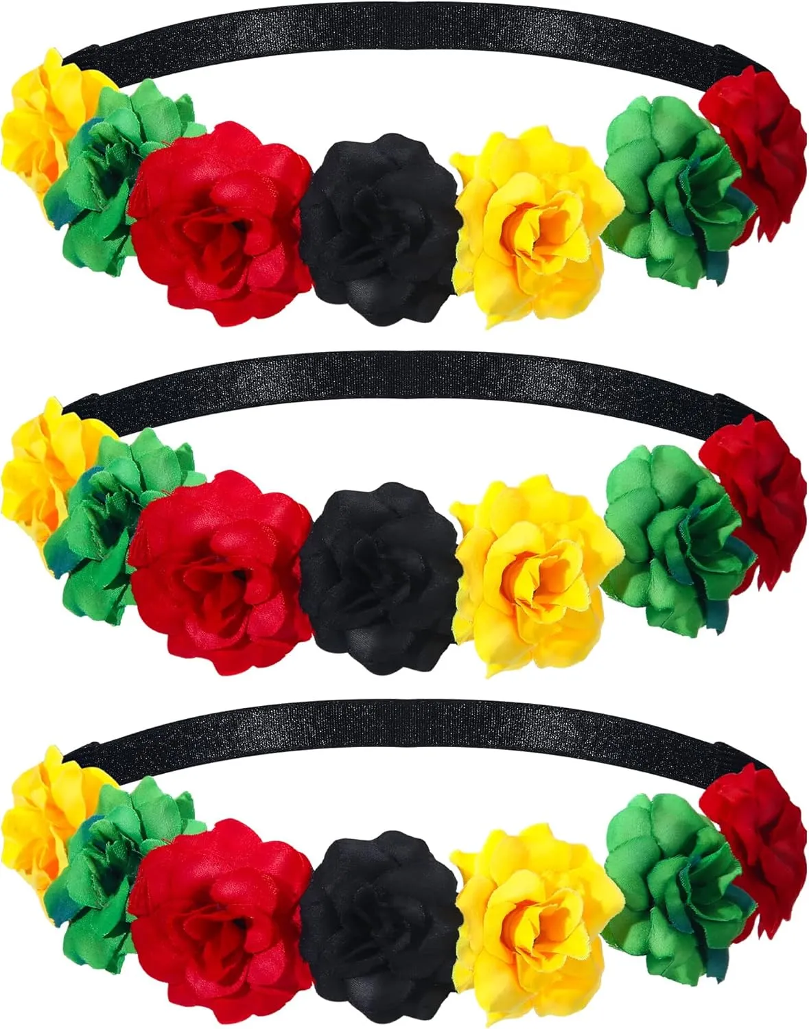 Zeyune 3 Pcs Juneteenth African Decorations Floral Flower Crowns Stretch Headband Rasta Hair Accessories For Freedom Day (Little Flower)