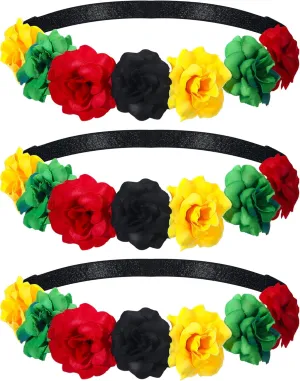 Zeyune 3 Pcs Juneteenth African Decorations Floral Flower Crowns Stretch Headband Rasta Hair Accessories For Freedom Day (Little Flower)