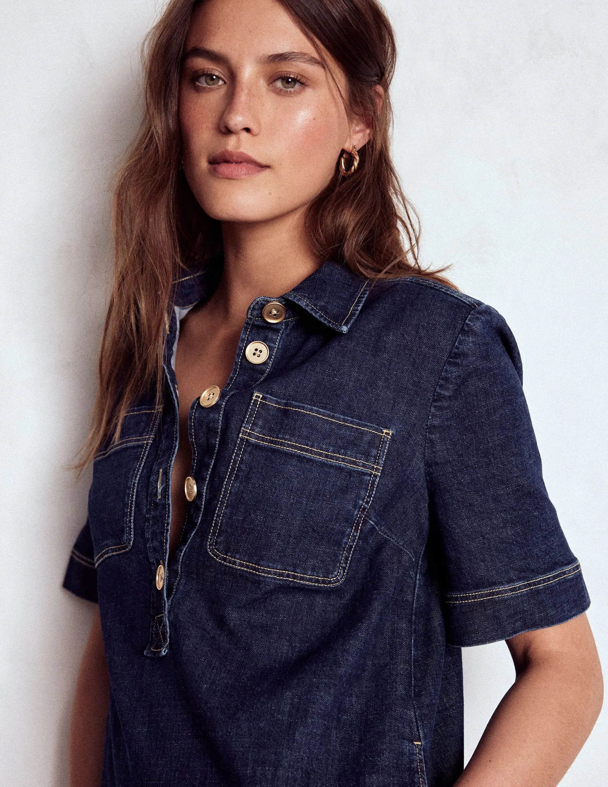 Zia Denim Shift Dress-Dark Indigo