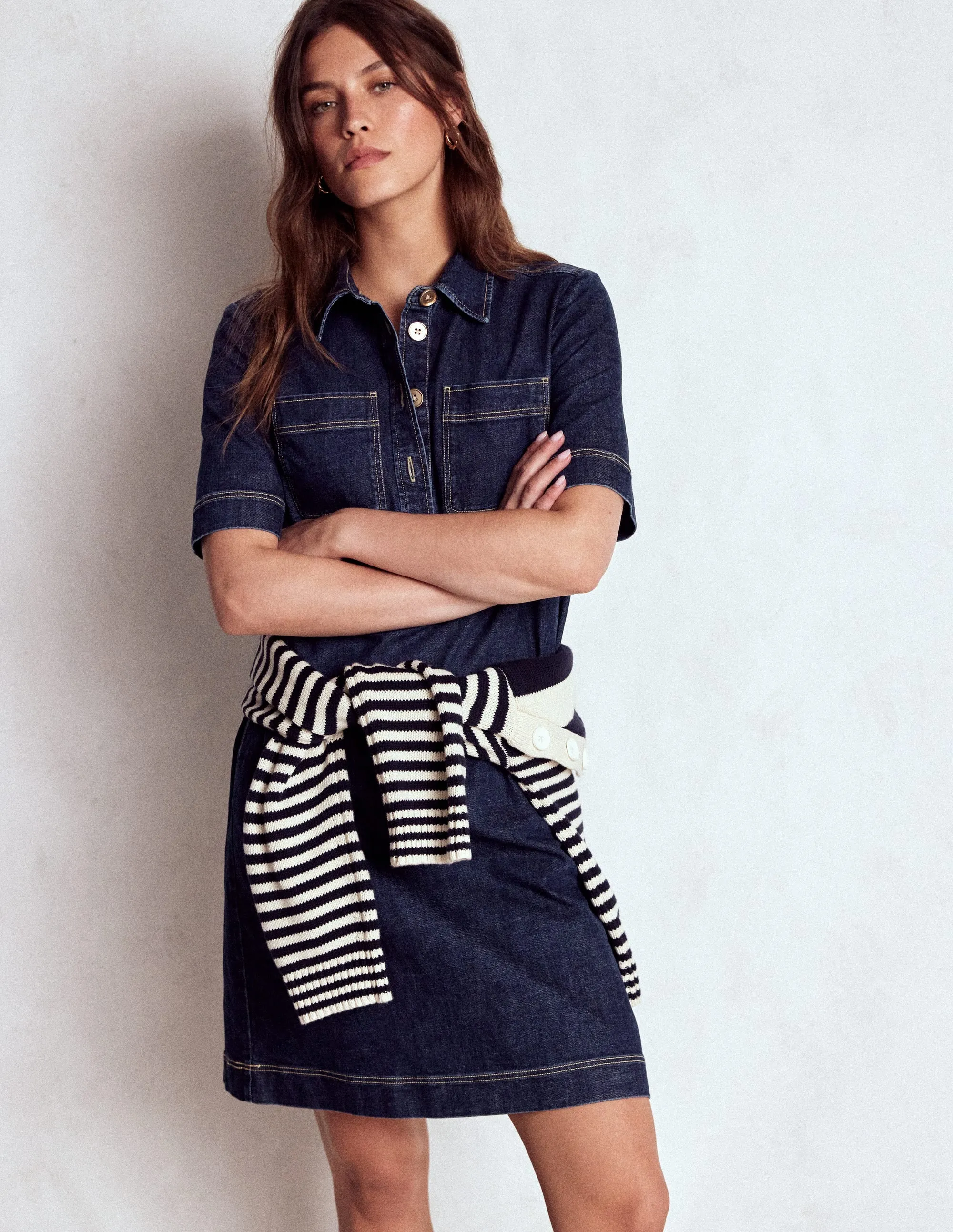 Zia Denim Shift Dress-Dark Indigo