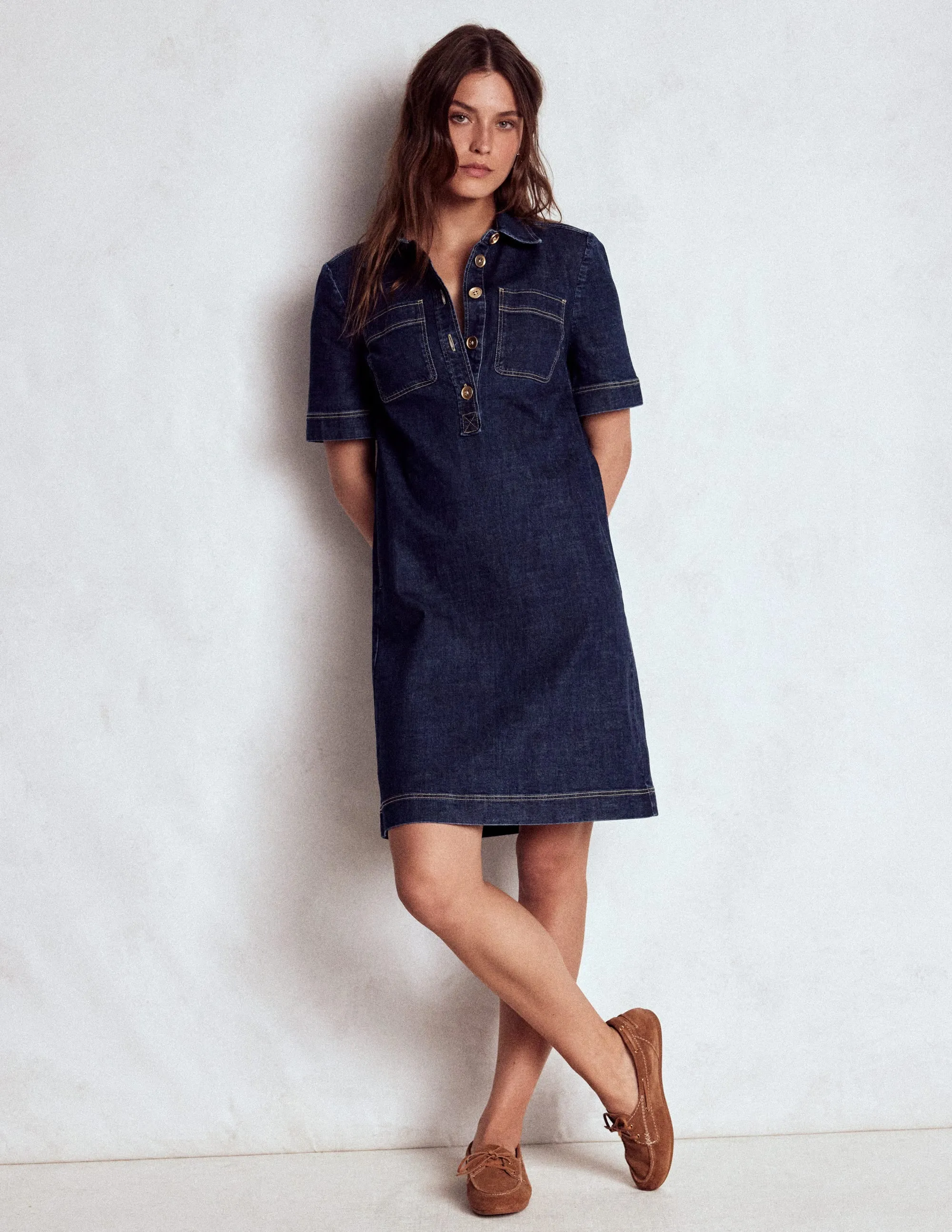 Zia Denim Shift Dress-Dark Indigo